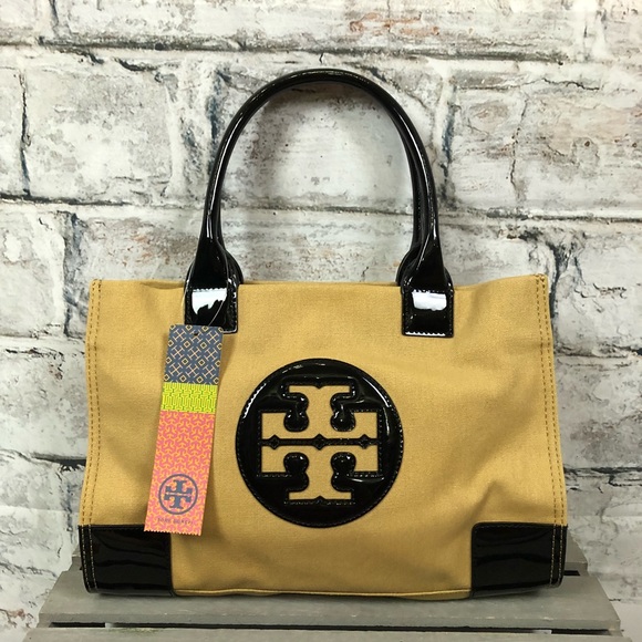 Tory Burch Handbags - Tory Burch mini Ella Tote straw/black patent
